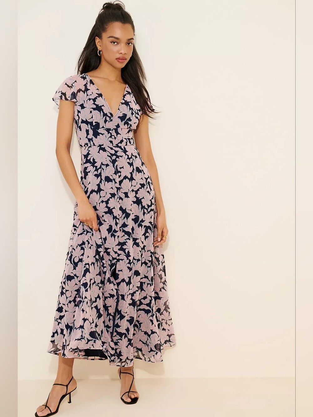Anthro Hutch Ruffle Sleeve Button Front Maxi Dress 8